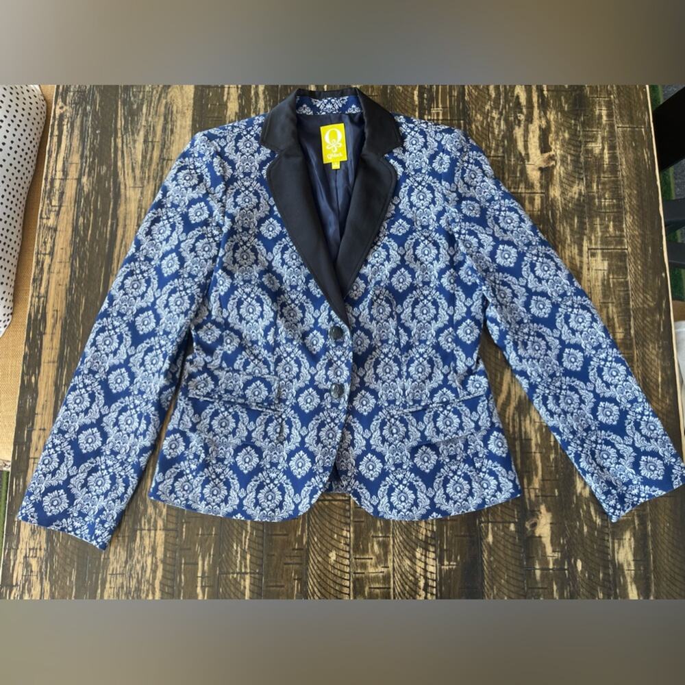 Q MACK - Paisley Navy Blue Blazer - Size 8 / Medium